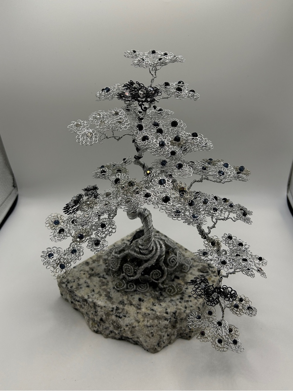 Bonsai Wire Tree on Granite base - Silver, White, Black, Gray